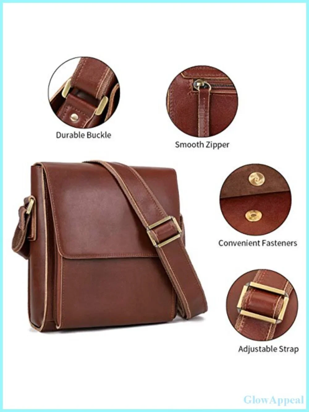 Genuine Cowhide Leather Crossbody Messenger Bag Work Travel Fits 9.7 iPad